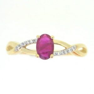 Genuine Ruby 6x4 & .05TCW Diamond Accented Infinity Design Ladies Ring 10KT