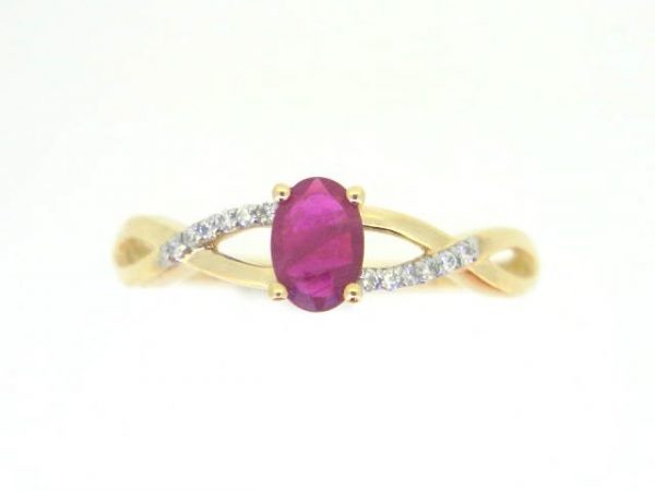 Genuine Ruby 6x4 & .05TCW Diamond Accented Infinity Design Ladies Ring 10KT