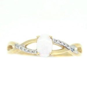 Genuine Opal 6x4 & .05TCW Diamond Accented Infinity Design Ladies Ring 10KT