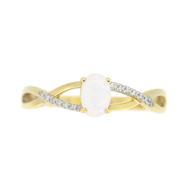 Genuine Opal 6x4 & .05TCW Diamond Accented Infinity Design Ladies Ring 10KT