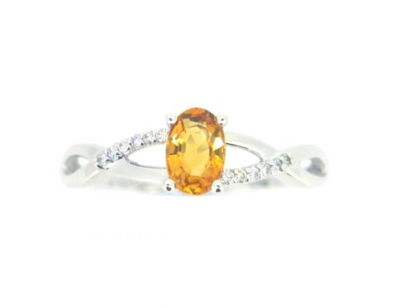 Genuine Citrine 6x4 & .05TCW Diamond Accented Infinity Design Ladies Ring 10KT WG