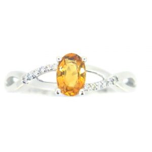 Genuine Citrine 6x4 & .05TCW Diamond Accented Infinity Design Ladies Ring 10KT WG