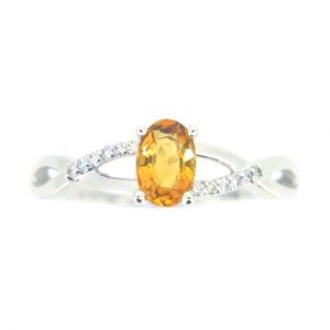 Genuine Citrine 6x4 & .05TCW Diamond Accented Infinity Design Ladies Ring 10KT WG