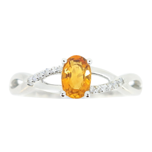 Genuine Citrine 6x4 & .05TCW Diamond Accented Infinity Design Ladies Ring 10KT WG