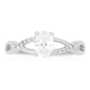 Genuine White.Topaz 6x4 & .05TCW Diamond Accented Infinity Design Ladies Ring 10KT WG