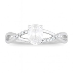 Genuine White.Topaz 6x4 & .05TCW Diamond Accented Infinity Design Ladies Ring 10KT WG