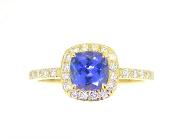 Genuine Tanzanite Cushion 6MM & .28TCW SI GH Diamonds Ladies Halo Ring 14KT