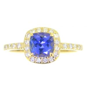 Genuine Tanzanite Cushion 6MM & .28TCW SI GH Diamonds Ladies Halo Ring 14KT