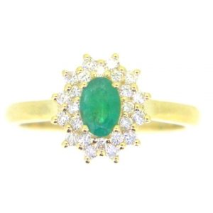 Genuine Emerald Oval 6x4MM & .30TCW SI GH Diamonds Ladies Double Row Cluster 14KT
