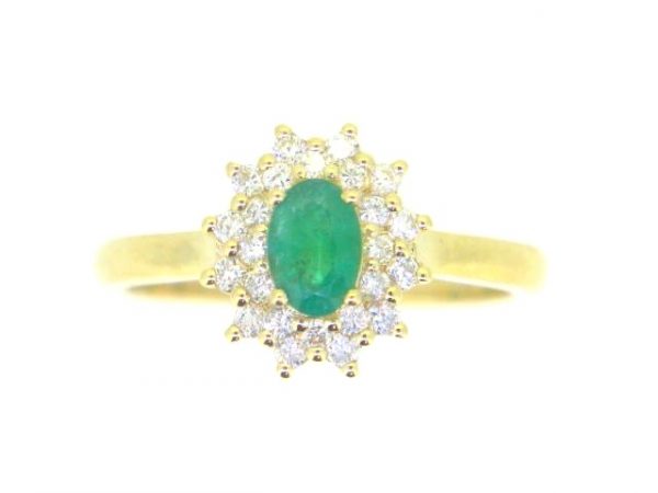 Genuine Emerald Oval 6x4MM & .30TCW SI GH Diamonds Ladies Double Row Cluster 14KT