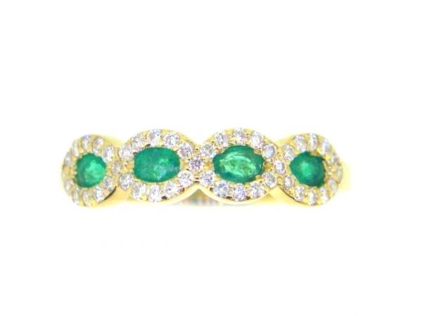 Genuine Emerald Oval x4 & .40TCW SI GH Diamonds Ladies Multi Halo Band 14KT
