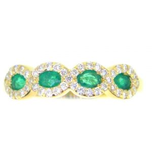 Genuine Emerald Oval x4 & .40TCW SI GH Diamonds Ladies Multi Halo Band 14KT