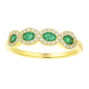 Genuine Emerald Oval x4 & .40TCW SI GH Diamonds Ladies Multi Halo Band 14KT