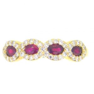 Genuine Ruby Oval x4 & .40TCW SI GH Diamonds Ladies Multi Halo Band 14KT