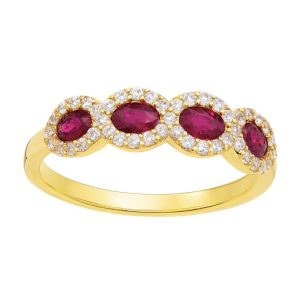 Genuine Ruby Oval x4 & .40TCW SI GH Diamonds Ladies Multi Halo Band 14KT