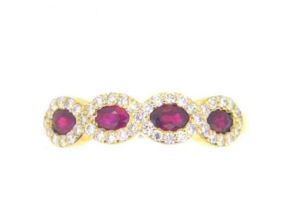 Genuine Ruby Oval x4 & .40TCW SI GH Diamonds Ladies Multi Halo Band 14KT