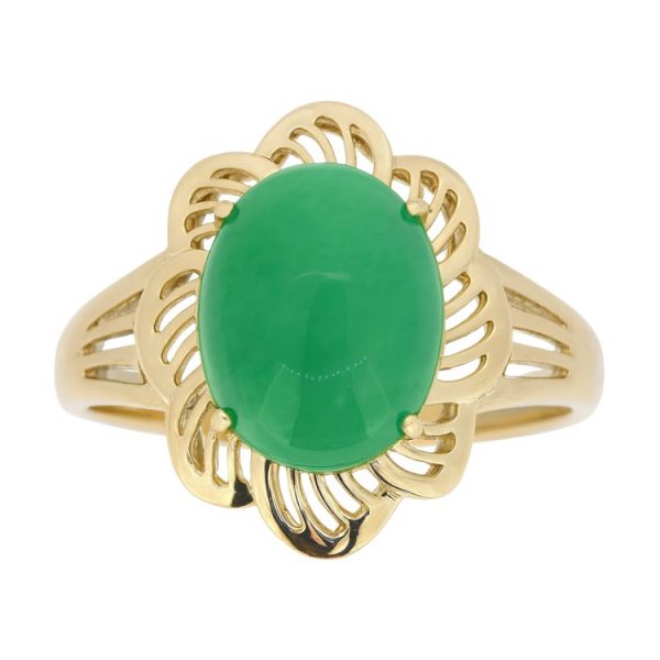 Genuine Jade Oval 10X8 Flower Frame Ring 14KT   **Colour & Quality Enhanced**