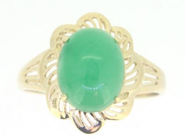 Genuine Jade Oval 10X8 Flower Frame Ring 14KT   **Colour & Quality Enhanced**