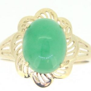 Genuine Jade Oval 10X8 Flower Frame Ring 14KT   **Colour & Quality Enhanced**