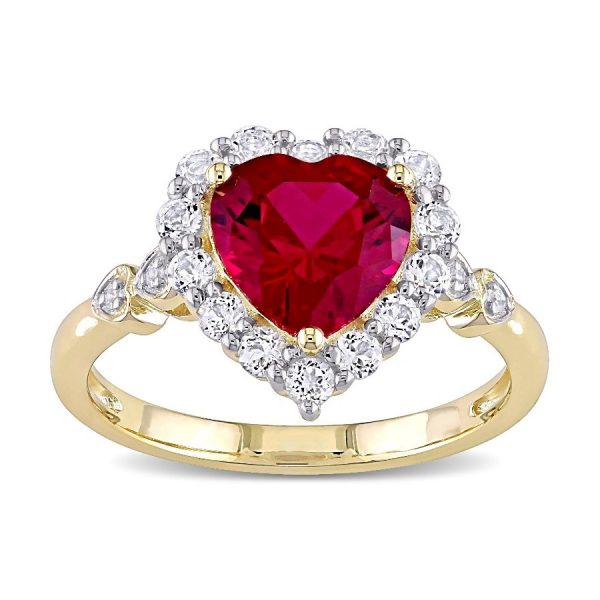 1.75CT Ruby Heart LAB Created & .20TCW Diamonds LAB Created Ladies Ring 10KT