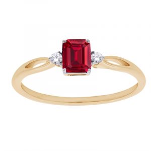 Gen Ruby Emerald Cut & .03tcw Diamond Ladies Ring 10KT