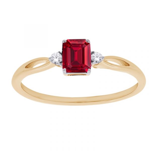 Gen Ruby Emerald Cut & .03tcw Diamond Ladies Ring 10KT