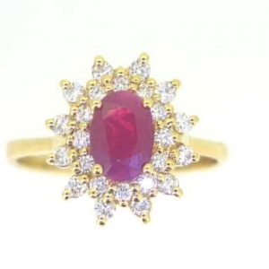 Genuine Ruby Oval 7x5 & .42TCW Diamonds Double Tier Cluster 14KT