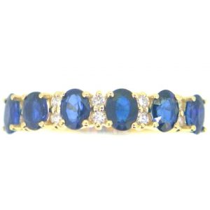 Genuine Sapphire Oval x6 & .15TCW SI GH Diamonds Ladies Band 14KT