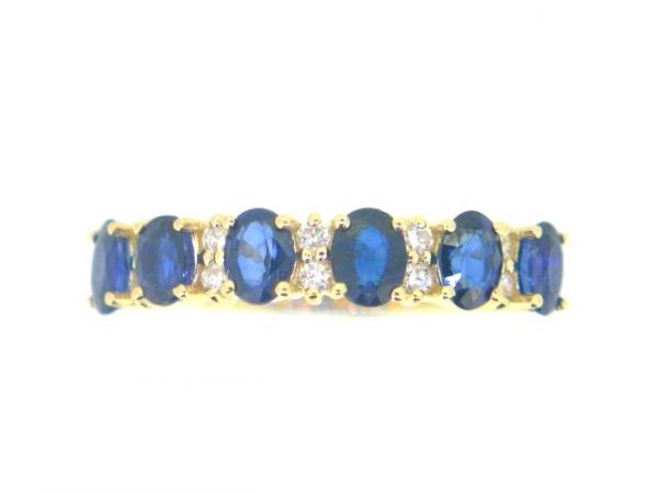 Genuine Sapphire Oval x6 & .15TCW SI GH Diamonds Ladies Band 14KT