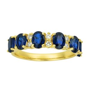 Genuine Sapphire Oval x6 & .15TCW SI GH Diamonds Ladies Band 14KT