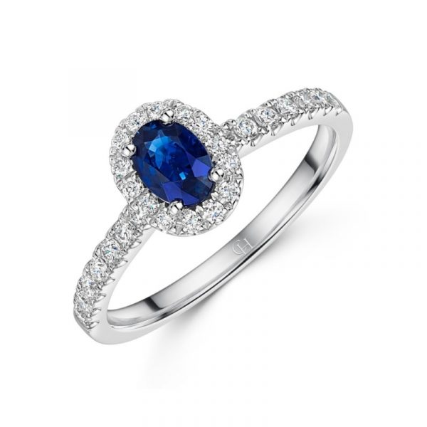 Gen. Sapphire 6x4 & .15tcw Diamond Ladies Ring 10KT WG