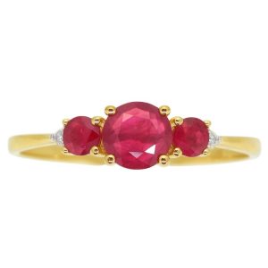 Genuine Ruby & Diamond Trio Ladies Ring 10KT