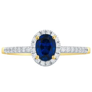 Gen. Sapphire Oval 6x4 & .15tcw Diamond Ladies Ring 14KT