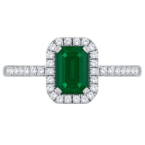 Gen. Emerald 6x4 & .15tcw Diamond Ladies Ring 14KT WG
