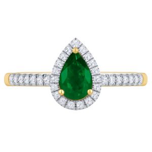 Gen. Emerald Pear 6x4 & .15TCW Diamond Ladies Ring 14KT
