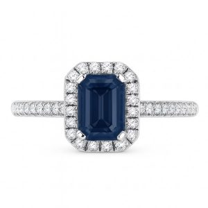 Gen. Sapphire 6x4 & .15tcw Diamond Ladies Ring 14KT WG