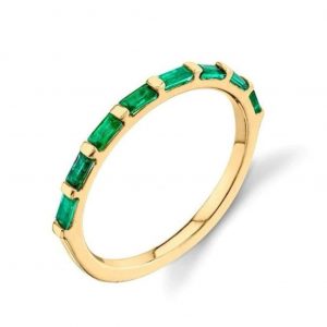 Gen. Emerald 8x Baguette Ladies Stacking Band 14KT
