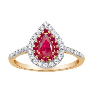 Gen. Ruby Pear Shape & .10tcw Diamond Double Halo Ladies Ring 10KT