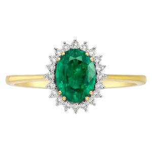 LAB Emerald 8x6 & LAB Diamond Oval Cluster Ladies Ring 10KT