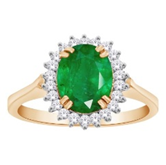 LAB Emerald 8x6 & LAB Diamond Oval Cluster Ladies Ring 10KT