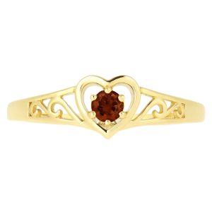 Heart Shaped Filigree Ring with 2.5mm Round Gen. Garnet 10KT