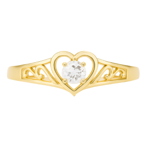 Heart Shaped Filigree Ring with 2.5mm Round Gen. White Topaz 10KT