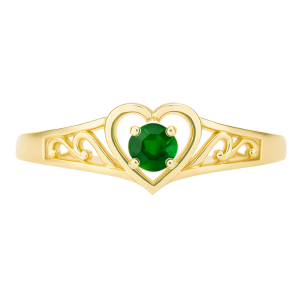 Heart Shaped Filigree Ring with 2.5mm Round Gen. Emerald 10KT