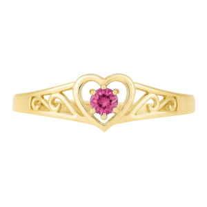 Heart Shaped Filigree Ring with 2.5mm Round Gen. Pk Tourmaline 10KT