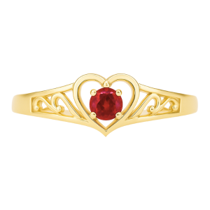 Heart Shaped Filigree Ring with 2.5mm Round Gen. Ruby 10KT