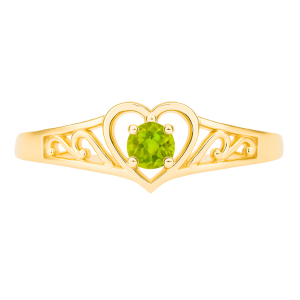 Heart Shaped Filigree Ring with 2.5mm Round Gen. Peridot 10KT