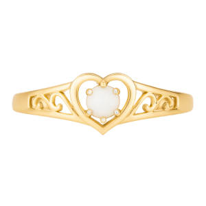 Heart Shaped Filigree Ring with 2.5mm Round Gen. Opal 10KT