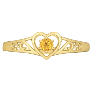 Heart Shaped Filigree Ring with 2.5mm Round Gen. Citirine 10KT