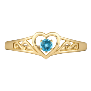 Heart Shaped Filigree Ring with 2.5mm Round Gen. Blue Topaz 10KT