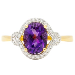 Gen. Amethyst Oval 8x6 & .10TCW Diamond Ladies Ring 10KT